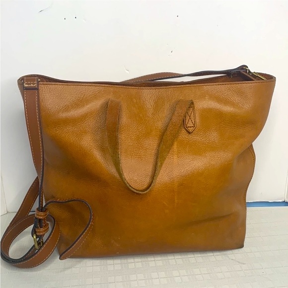 Madewell The Zip-Top Transport Tote with Crossbody strap-Brown Leathe Bag - Picture 3 of 10